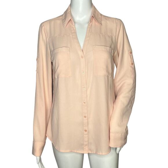 Express Shirt Womens Small Peach Portofino Chiffon‎ Work Office Casual Versatile - Picture 1 of 7